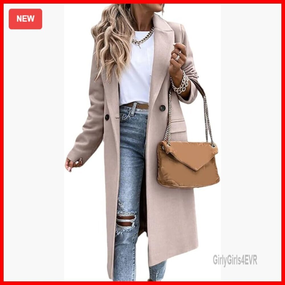 Long Wool Pea Coat, Notch Lapel, Below Knee, Dressy Winter Jacket